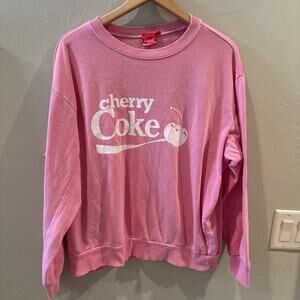 Coca Cola Womens Pullover Sweatshirt Cherry Coke Fleece Pink Size Medium